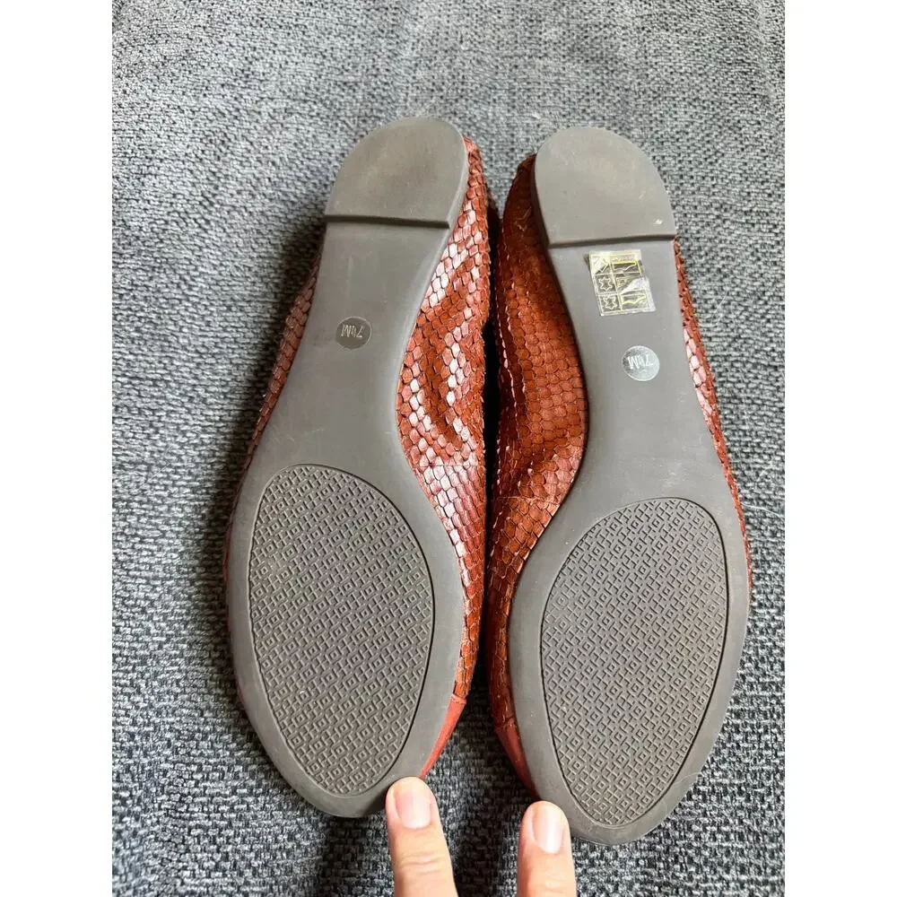 Tory Burch 7.5 Reva York Snake Print Leather Ballet Flats